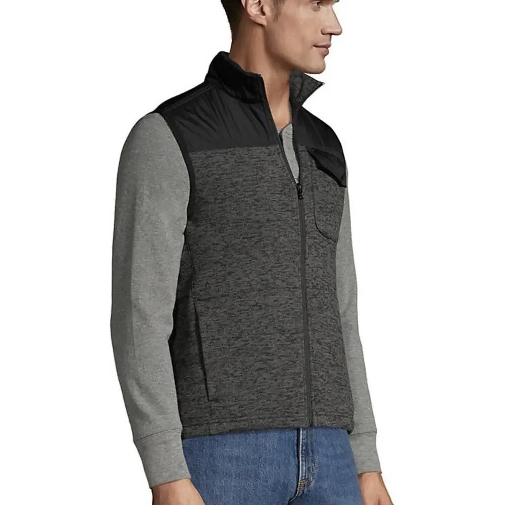 NEW Lands End‎ Mens Hybrid Sweater Fleece Vest Dark Charcoal Heather Large 42-44